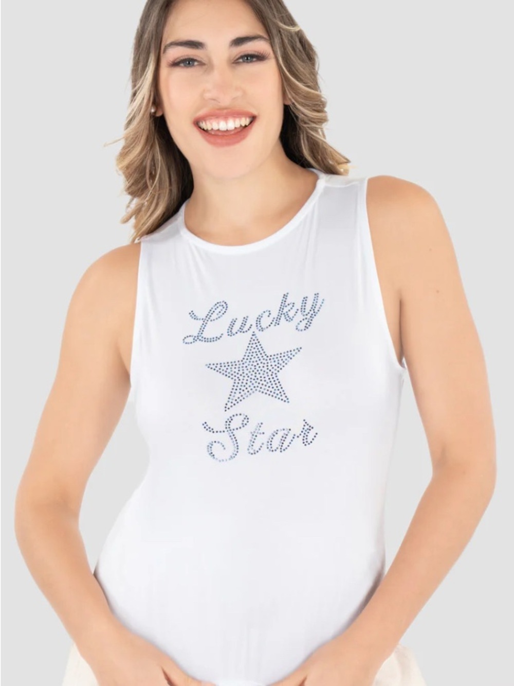 White Rhinestone 'Lucky Star' Tank - Picture 5 of 9